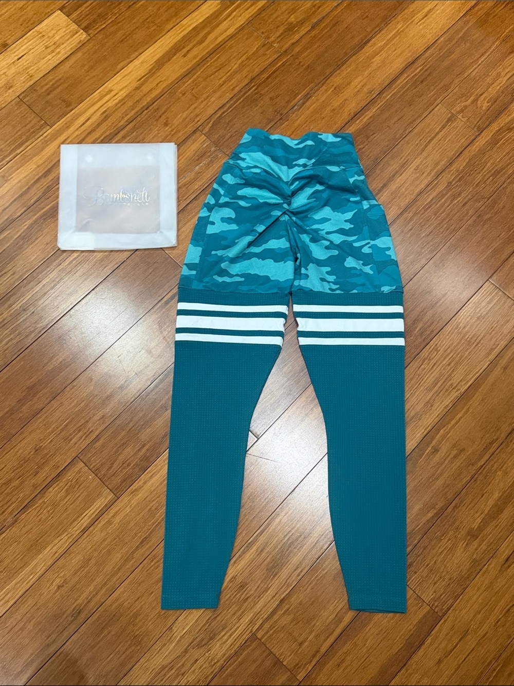 Bombshell Sportswear scrunch thigh-high Camouflage teal and white Small